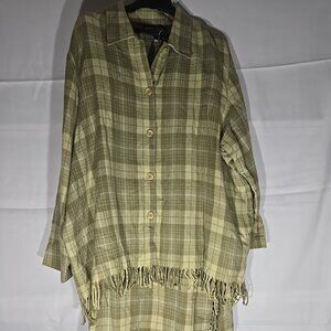 NortonMcnaughton 2-piece Suit 22W Skirt/Jacket Wool Sage Plaid with Fringe